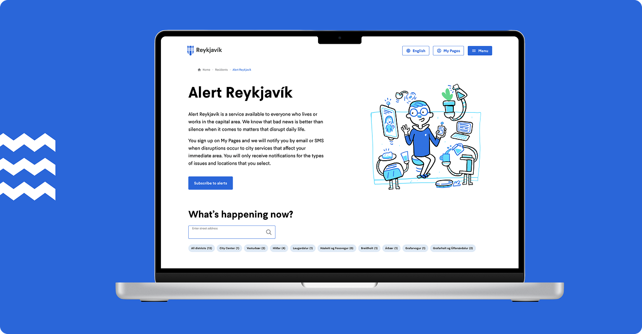 The Alert Reykjavik public dashboard shown on a laptop