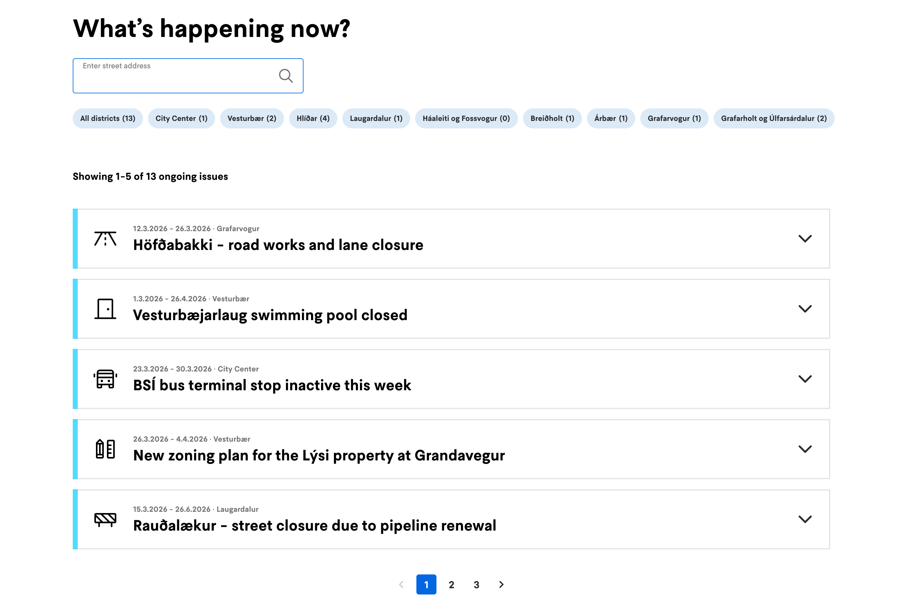 High-fidelity dashboard filtered by district and notification type
