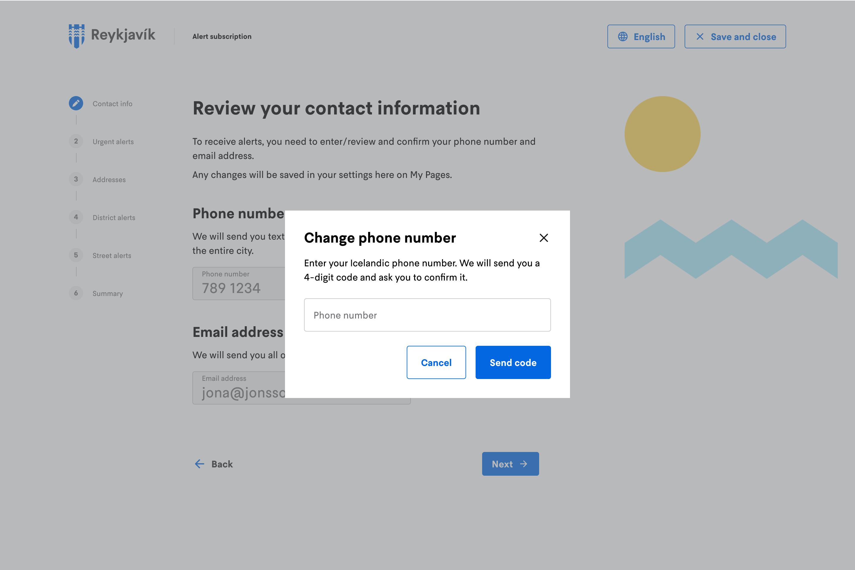 High-fidelity sign-up step with pre-filled address and contact details
