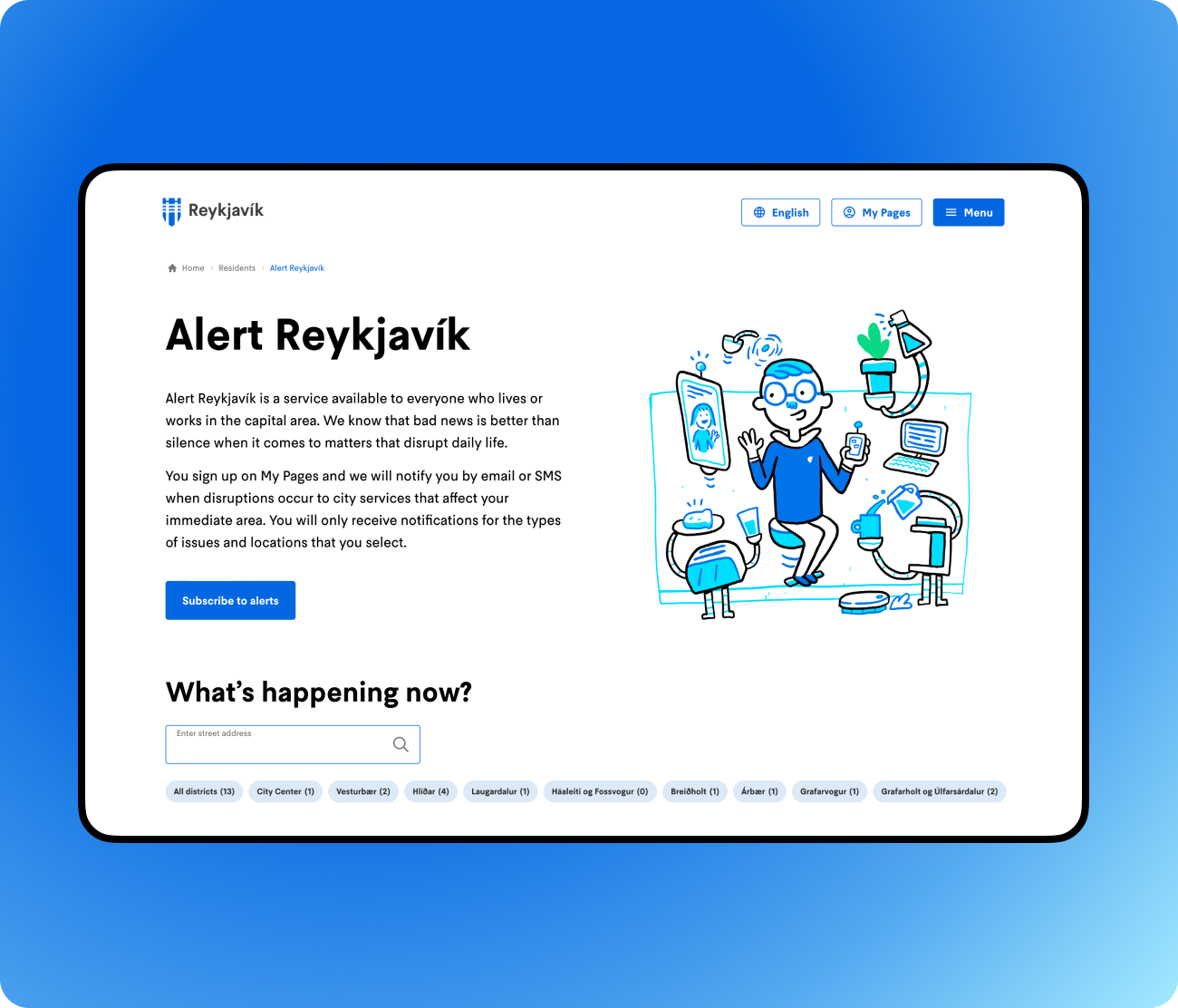 The Alert Reykjavik service shown on a laptop