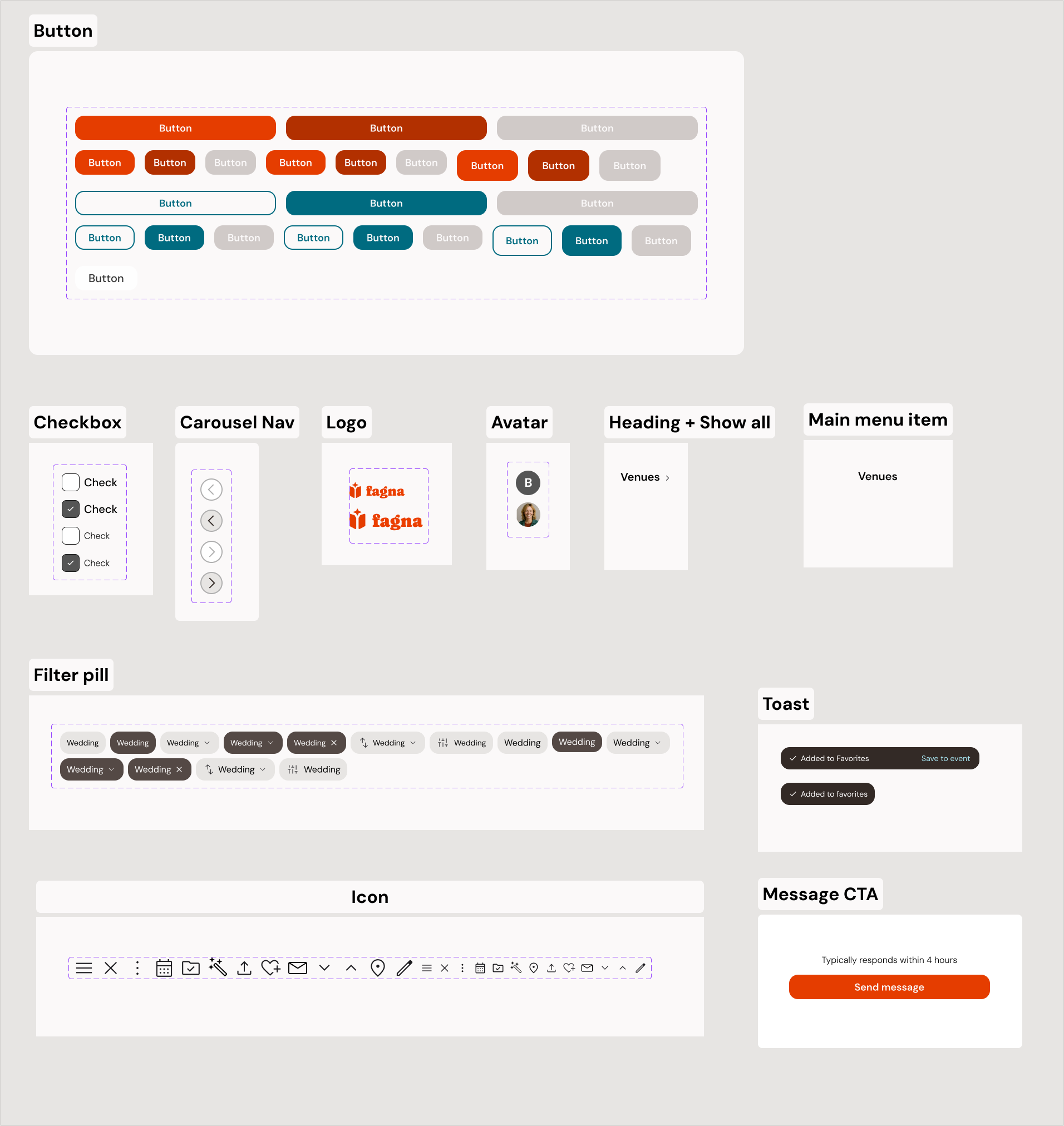 Fagna UI component library — buttons, cards, inputs and navigation