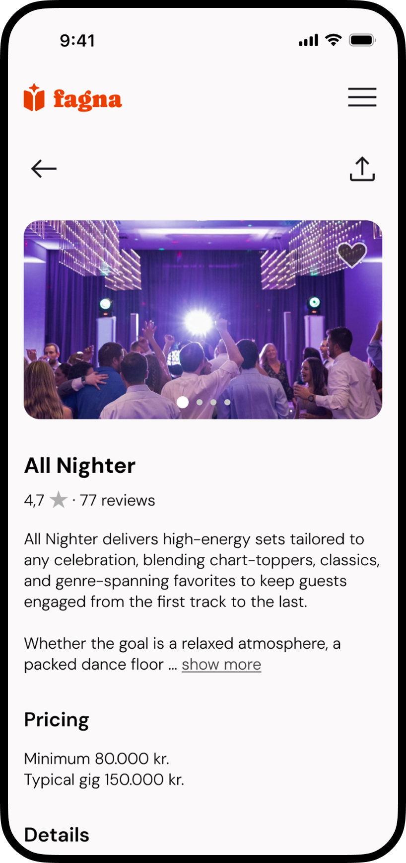 High-fidelity Fagna vendor profile for the All Nighter act