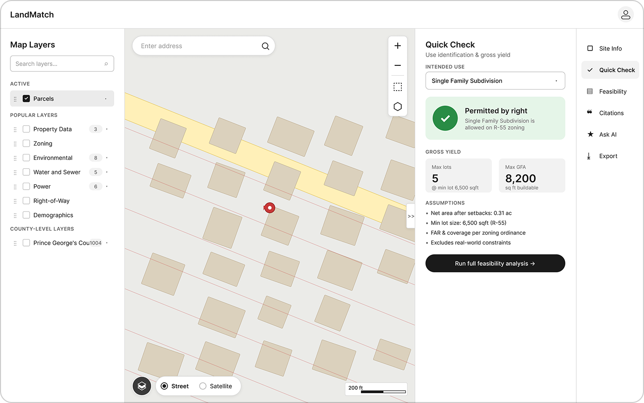 Version 2 lo-fi wireframe of the site detail and analysis panel on the right
