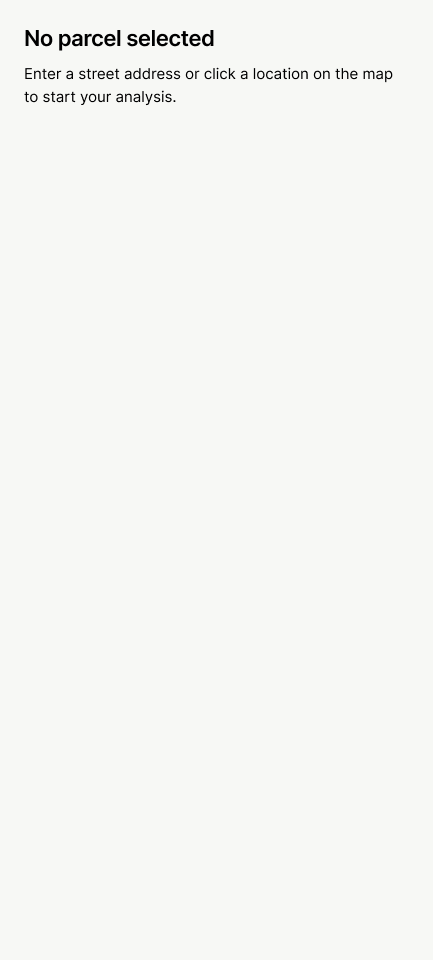 Site detail panel empty state, prompting the user to select a parcel